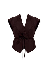 Charley Structured Tie Denim Top - Chocolate