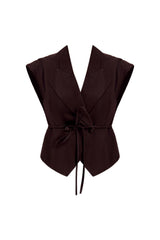 Charley Structured Tie Denim Top - Chocolate