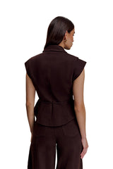 Charley Structured Tie Denim Top - Chocolate