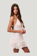 Adrinette Silk Chiffon Mini Dress — model side