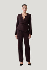 Agatha Straight Leg Suiting Pants - Plum Pinstripe — model front