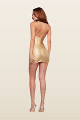 Aiden Platinum Bandage Mini Dress - Gold — model back