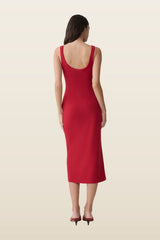 Allyra Scoop Stretch Crepe Midi Dress — model back