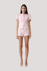 Anne Short Sleeve Satin Top — model front