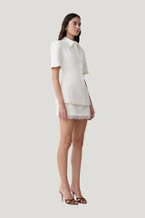 Ariella Button Up Short Sleeves Top — model side