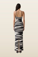 Ashtin Cross Front Knit Maxi Dress - Linear Shift Print — model back