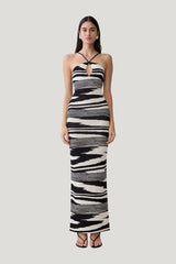 Ashtin Cross Front Knit Maxi Dress - Linear Shift Print — model front