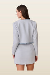 Azula Denim-Trimmed Tweed Jacket — model back