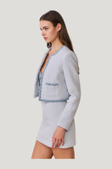 Azula Denim-Trimmed Tweed Jacket — model side