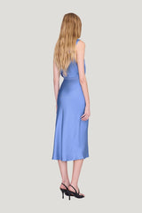 Bar Silk Skirt - Storm Blue — model side