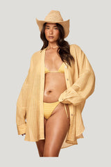 Barcelona Tunic - Meyer Stripe Crinkle Linen — model front