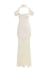 Belleza Maxi Dress In Ivory Silk Satin And Lace — packshot