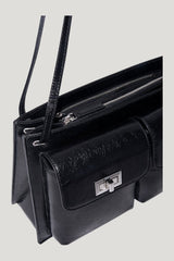 Billy Tote Black Creased Leather Shoulder Bag — model side