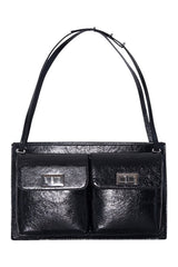 Billy Tote Black Creased Leather Shoulder Bag — packshot