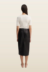 Birdy Leather Skirt, — model back