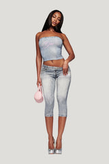 Blare Boob Tube - Denim Trompe L'Oeil — model front