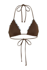 Bloom Embroidered Triangle Bikini Top - Chocolate With Pale Blue Embroidery — packshot