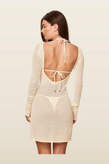Bodrum Mini Dress - Ivory Lace Crochet — model back