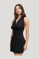 Bowery Cowl Neck Mini Dress — model side