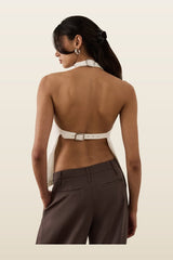 Buckle Back Halter Top — model back