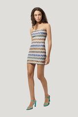 Bustier mini dress with lace motif — model front