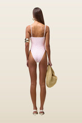 Bustier One Piece (Pink Brown Polka Dot) — model back