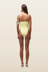 Bustier One Piece (Yellow Brown Polka Dot) — model back