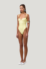 Bustier One Piece (Yellow Brown Polka Dot) — model side