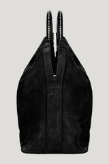 Camila In Coal Suede — model side