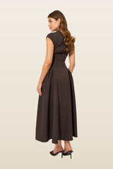 Cap Sleeve Gathered Midi Dress — model back