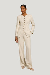 Charlton Blazer (Natural Linen Pinstripe) — model front