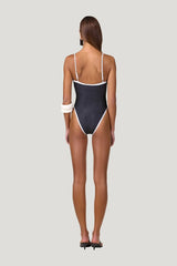 Colorblock One Piece (Black Cream Polka Dot/Cream) — model side