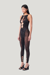 Rhinestoned Janice Jumpsuit Jet — model side