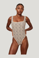 Corfu One Piece - Black Gingham — model front