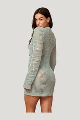 Corossol Mini Dress - Light Slate Petit Crochet — model side