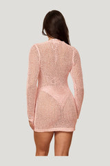 Corossol Mini Dress - Powder Pink Petit Crochet — model side
