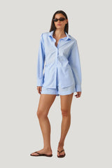 Crease Resistant Cotton Poplin Stripe Shirt — model front