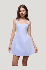 Cotton Tie Neck Mini Dress — model side