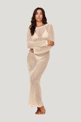 Cozumel Dress - Ivory Petit Crochet — model side