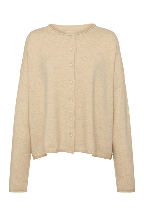 Cozy Knit Boxy Cardigan | Heather Oat — packshot
