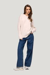 Cozy Knit Cable Crewneck Sweater — model front