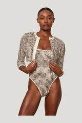 Crete Swim Cardi - Black Gingham — model front