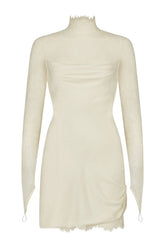 Croissant Mini Dress In Ivory Silk Satin And Lace — packshot