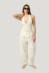 Deep V Halter Bodysuit — model front