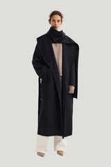 Signature double-faced scarf coat with belt — model front