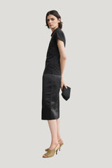 Duchess satin pencil skirt — model side