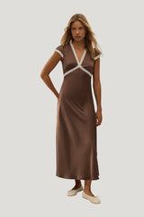 Elvira Midi Dress Chocolate Lace — model front