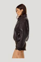Faux Leather Bomber Jacket — model side