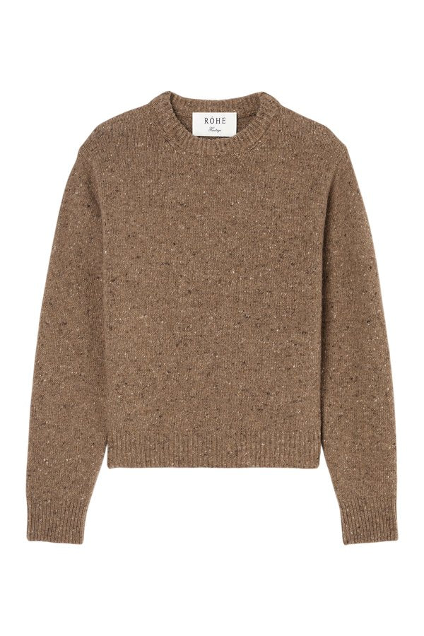 Fitted mouliné crewneck | mouliné taupe melange — packshot