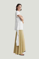 Flared jersey skirt chai — model side